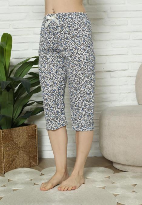 Pantaloni pijama damă 3/4 albastru imprimeu inimi engros